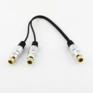 Gold 2 RCA Female Jack to 1 RCA Phono Female Splitter Audio Video Adapter Cable - Picture 1 of 6