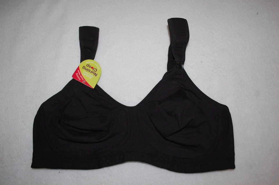 BLACK NURSING BRA Wire Free EASY CLASP Soft 36C 38C 36D 38D 38DD 40D 40DD 42DD - Image 1 of 1