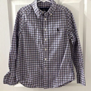 Ralph Lauren Boys Blue White Red Plaid Cotton Button Up Shirt Size Small (8) - Picture 1 of 5