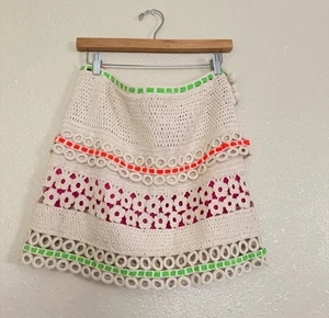 Moschino Neon Blumen Häkel Rock Gr. 8 Neu mit Etikett Kopfplatte Vintage Handarbeit Kenia - Bild 1 von 7