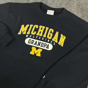Michigan Wolverines Grandpa X Champion Crew Neck Logo Sweatshirt Navy Size 2XL - Picture 1 of 13