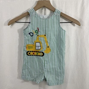 Good Lad Boys Seersucker Work Truck Dig Striped Romper Size 18 Months - Picture 1 of 9