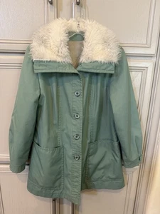 Vintage Ladies 1970s Winter Coat Faux Fur Lined Large Full Zip Green Group Eight - Picture 1 of 11