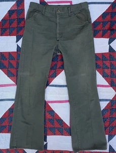 Pantalones de mezclilla vintage años 70 ropa de trabajo salvia oscura desteñidos cremallera corte bota 33x30 - Imagen 1 de 6