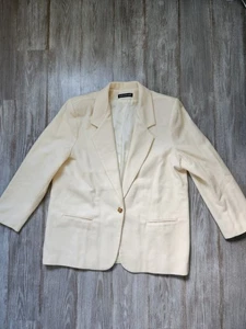 Vintage Savannah Boyfriend-Blazer 100 % Wolle cremefarben einzelner goldener Knopf Damengröße 20 - Bild 1 von 12