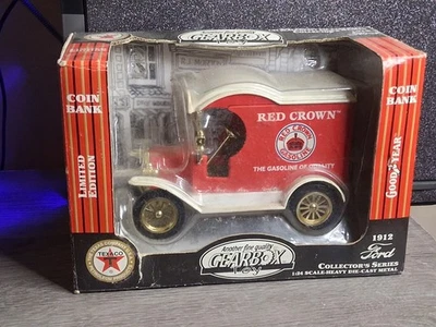 1:24 GEARBOX 1912 Ford Delivery Car, Truck Coin Bank Red Crown Gasoline  - Image 1 of 3