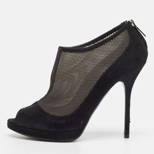 Dior Black Mesh and Suede Peep Toe Booties Size 39.5 - Picture 1 of 9