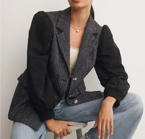 Anthropologie Maeve Black Mixed Media Relaxed Jacket Women’s Size 10 Career - Picture 1 of 10