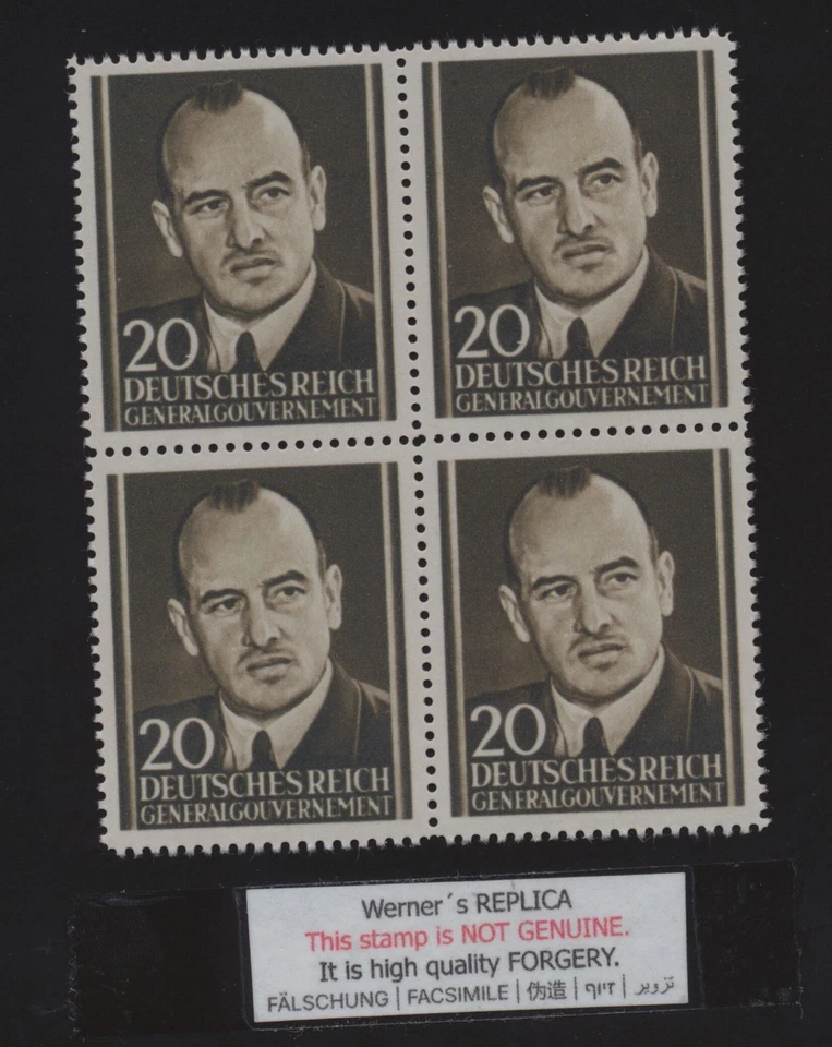 FALSIFICACIÓN DE 4 BLOQUES - RÉPLICA de Werner de 1943 Alemania GG en Polonia Propaganda Foto 1 de 1