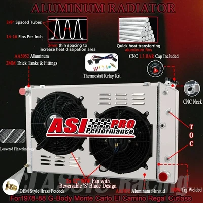 Fit G-Body Monte Carlo El Camino Regal Cutlass 1978-88 3 Row Radiator&Shroud Fan Foto 1 de 4