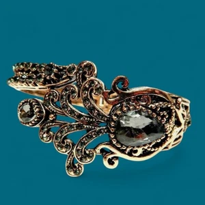 PLUMA DE PAVO REAL FILIGRANA Brazalete Turco Cristal Gris Cobre I5 - Imagen 1 de 7