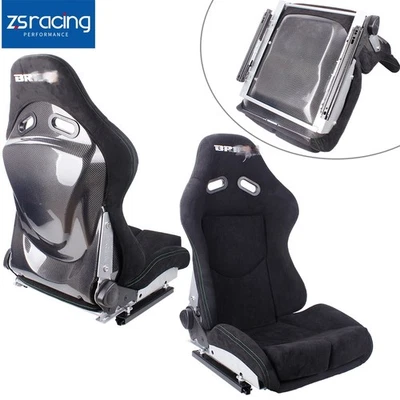 1 Pair BRI** Black Suede Seats Low Max  Racing Seats REAL Carbon Fiber Backrest - Image 1 of 4