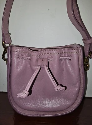 Fossil Lavender Genuine Leather Drawstring Bucket Crossbody Shoulder Bag-EUC! - Image 1 of 4