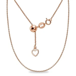 Rose Gold Flashed Sterling Silver Adjustable Rolo Bolo Chain Necklace 20" Inches - Picture 1 of 3
