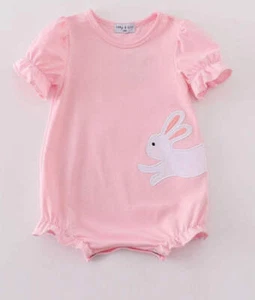 Girl's Boutique Pink Easter Bunny Bubble Romper Matching Sibling - Picture 1 of 9