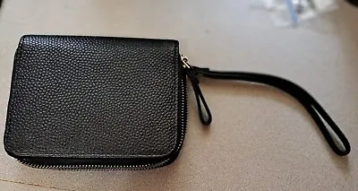 Black Genuine Leather Wristlet Rfid Double Zipper Lady's Wallet (6.5 X5.5 ) • 9.50€