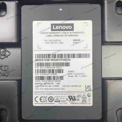 Samsung PM883 960GB Lenovo SSD 2.5" SATA 6Gbps MZ-7LH9600 MZ7LH960HAJR-000V3 - Image 1 of 2