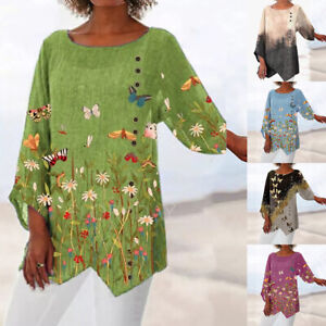 Plus Size 20 Women Floral Boho Tunic Tops Casual Loose 3/4 Sleeve T-Shirt Blouse