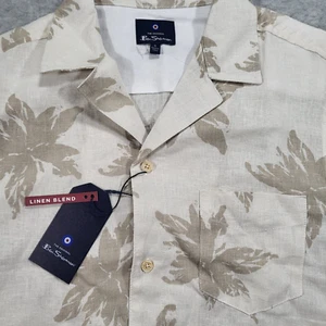 Ben Sherman Leinenmischung Herren Small Elfenbein Hawaii Blumen Kurzarm Hemd - Bild 1 von 9