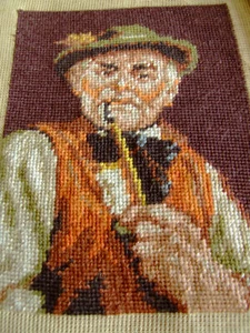 An Old Gentle Handsome Man Completed Needlepoint Canvas Tapestry - Picture 1 of 2