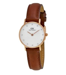 Daniel Wellington Damenuhr 0900DW St. Mawes Edelstahl mit braunem Band - Bild 1 von 3