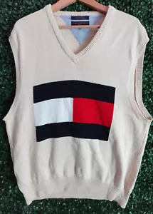 Tommy Hilfiger Golf Sweater Vest White V-Neck Big Logo Vintage Men's Size XL - Picture 1 of 6