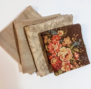 4 Upholstery Fabric Samples Brown Florals Taupe Linen Woven Striped Textured - Picture 1 of 9
