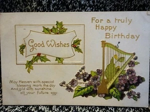 PostCard Truly Happy Birthday Floral Green 1c Franklin Stamp 1911 Vintage - Picture 1 of 5