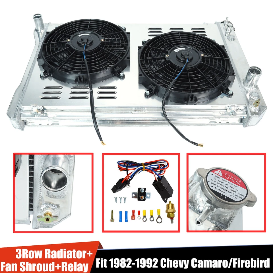3 Row Aluminum Radiator Shroud Fan Relay For 82-92 Chevy Camaro Pontiac Firebird - Image 1 of 4