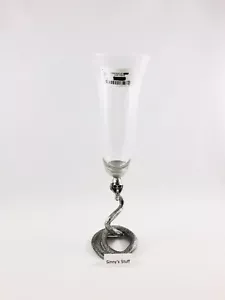 Halloween Glass Champagne Flute w Silver Metal Coiled Snake Stem Skull Base NWT - Picture 1 of 4