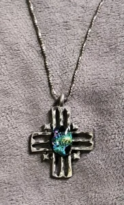 Sterling Silber dichroitisches Glas Kreuz Anhänger Serpentin Halskette 20" Zoll Kette - Bild 1 von 7