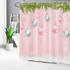 Snowflake Pink Silvery Christmas Balls Shower Curtain Bathroom Accessories Set