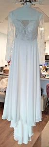 Davids Bridal Wedding Dress Long Sleeve Lace Chiffon A-Line Modest White - Picture 1 of 17