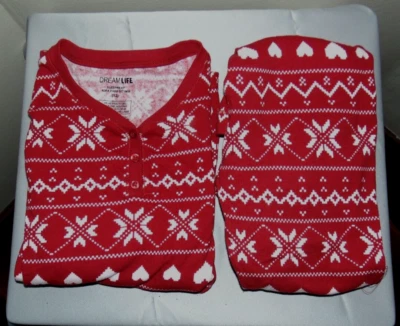 Pijama Dream Life Niñas Talla 12 Rojo Blanco Corazones Poinsettias Puños Foto 1 de 4