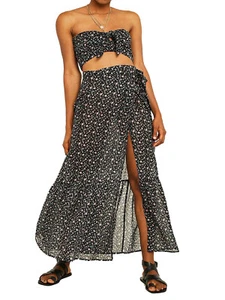 Ex-Urban Outfitters Ladies Biarritz Black Floral Tie-Side Maxi Skirt - BNWOT - L - Picture 1 of 5