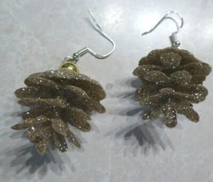 HERBST LT. GOLD TANNENZAPFEN 925 OHRRINGE Nora's Handcrafted USA WEIHNACHTEN - Bild 1 von 3