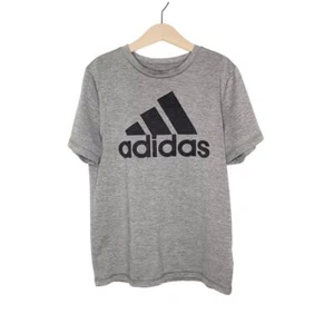 Adidas Gray Short Sleeve Logo Spellout Athletic T-Shirt Boys Small - Picture 1 of 4