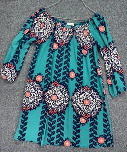 Illa Illa Kleid Damen S grün blau orange Blumen Gummizug schulterfrei - Bild 1 von 6