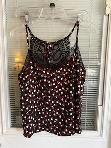 Camisole Cami Tank Black White Red Lace Trim Button Details Layering Sz S - Picture 1 of 6