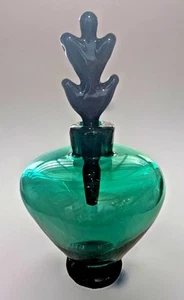 Correia Studio Art Glass Perfume Bottle w Stopper Vintage 88 Signed Green Black - Picture 1 of 6
