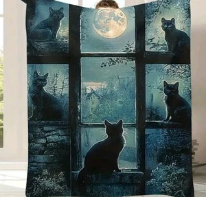 Black Cat blanket Halloween Lightweight Soft fleece 50 inch by 60 inch Free Ship - Picture 1 of 2