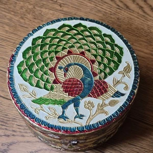 Atemberaubende Pfau/Blumenmotiv Holzfolie verpackt Schmuck/Andenken Box Vintage - Bild 1 von 23