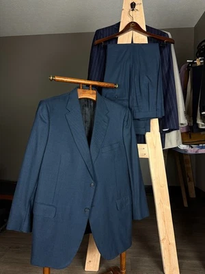 Traje de 2 piezas Astor & Black de alta gama azul pata de gallo cachemir seda hecho a medida Foto 1 de 4