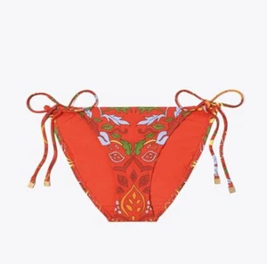 TORY BURCH PRINTED STRING BIKINI BOTTOMS RED FLORAL SIZE SMALL - Picture 1 of 8