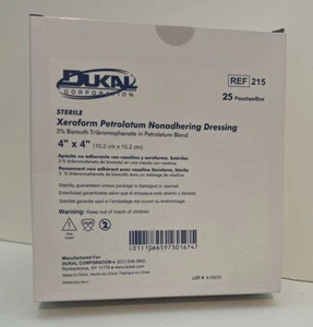 Dukal Xeroform Petrolatum Nonadhering Dressing 4x4 Sealed Pouches - Box of 25 - Picture 1 of 3