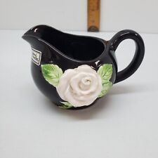 Vintage Fitz & Floyd Rose Blanc Creamer Black White Rose Cameo Hand Painted