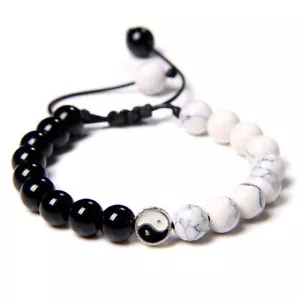 Yin und Yang Glücks-Armband Yoga Kettchen Onyx Howlith Heilsteine Verstellbar - Bild 1 von 7