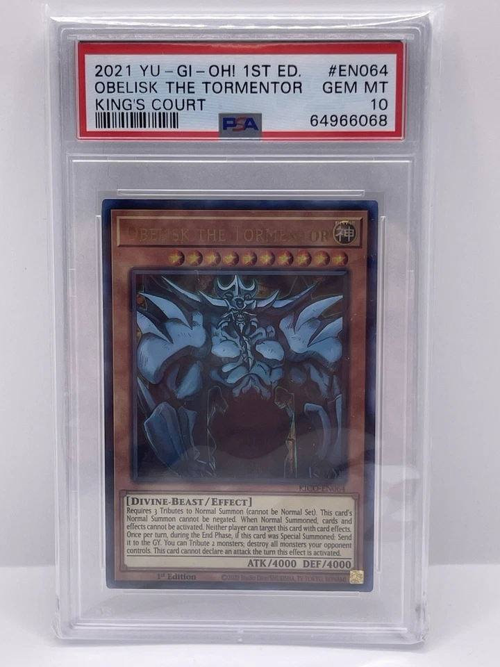 Yugioh PSA 10 Obelisk the Tormentor Ultra Pharaoh's Rare King's Court KICO-EN064 - Image 1 of 2