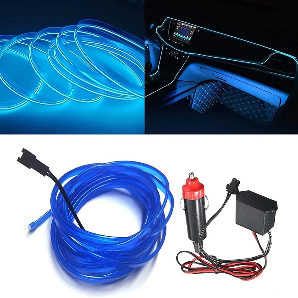 Tira De Luz Interior Para Auto De Fibra Óptica 12V Decoración Cable 5MT AZUL 38 - Imagen 1 de 2