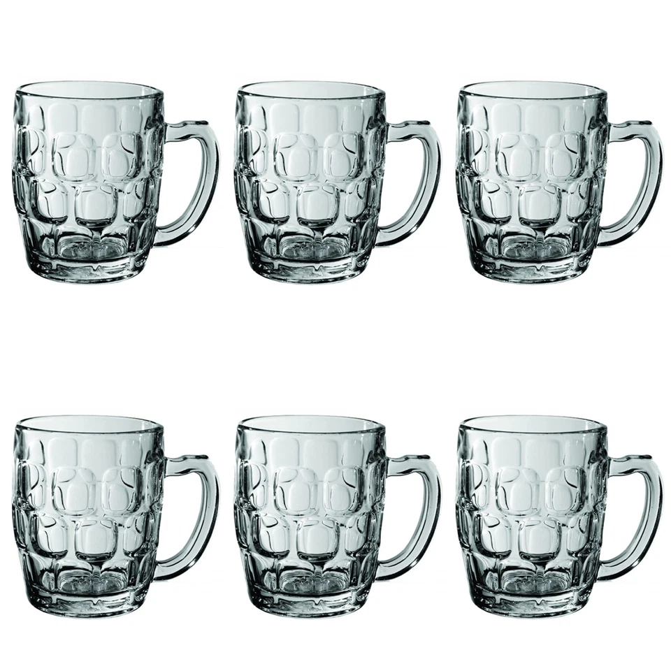 6 x Beer Mug 285ml JUG Glass Glasses W Handle Dimple Print Party Bar Drink - image 1 of 3